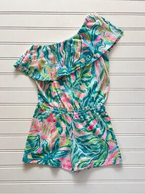 LILLY PULITZER VGUC Tropical Floral Print One Shoulder Ruffle Romper
